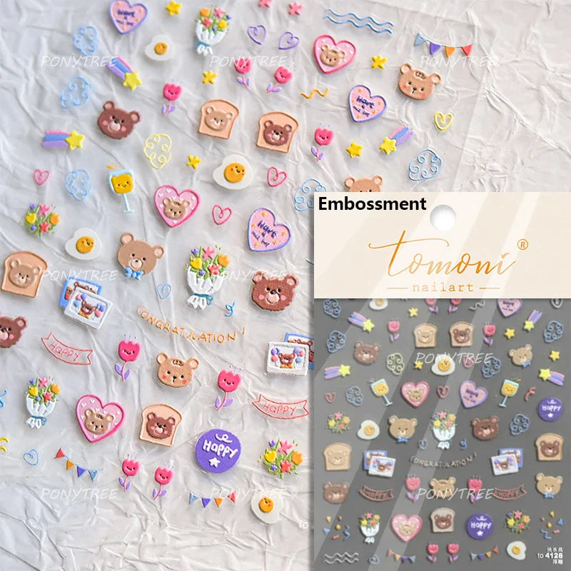 Bear Star Bowknot  Duck Cherry House Mini Flower Butterfly Line Bow Tie Apple Gird Cute Chic Nail Art Stickers Manicure Decals (ONLINE ORDER ONLY)