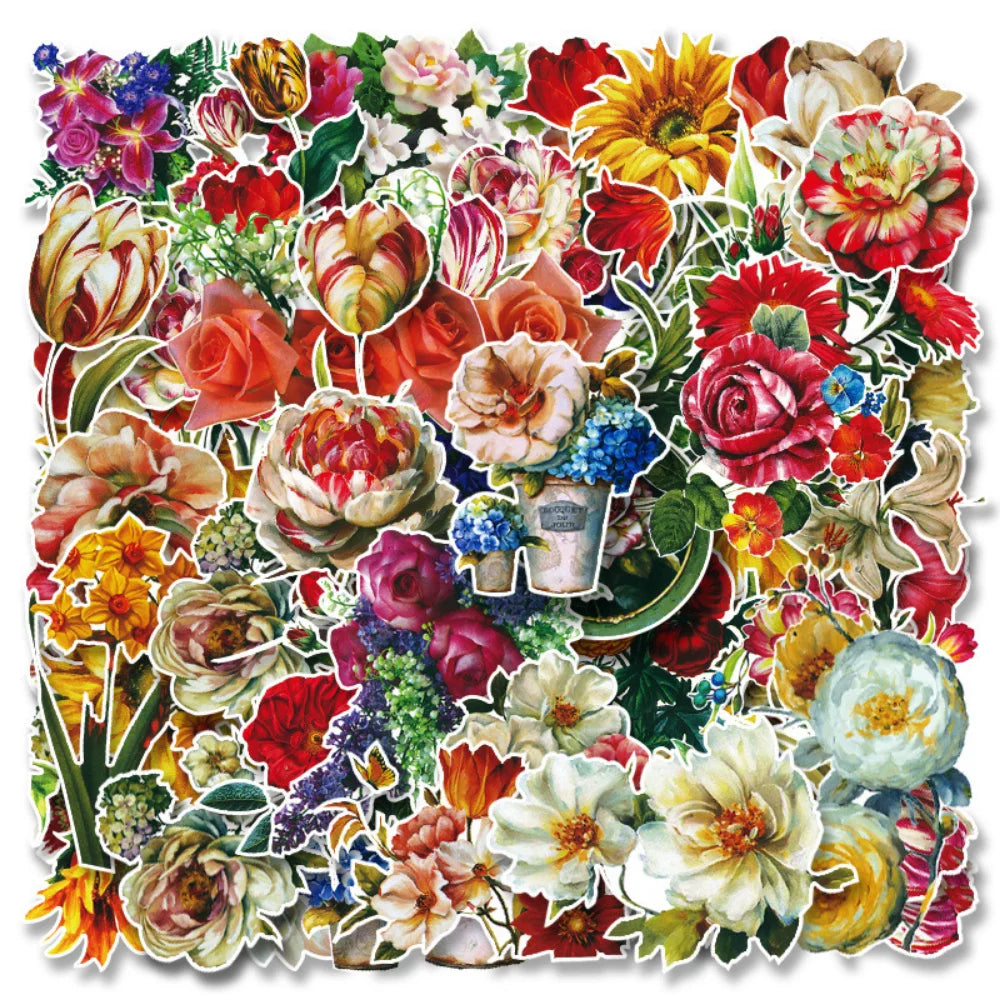 10/50Pcs Cartoon Flower Plants Stickers Laptop Skateboard Decoration Styling Vinyl Decals DIY scrapbooking album Sticker (ONLINE ORDER ONLY)