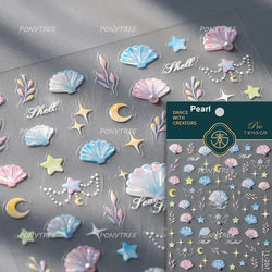 Hot Stamping Laser Shell Conch Starfish Pearl Whale Coral Dolphin Summer Beach Sea Wave Jellyfish Bubble Nail Art Stickers Decal (ONLINE ORDER ONLY)