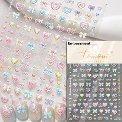Simple Line Bowknot Red Gold Silver Laser Pink Hot Stamping 3D Self Adhesive Nail Art Stickers Pearl Rhinestone Manicure Decals (ONLINE ORDER ONLY)