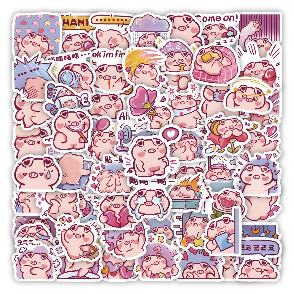10/60Pcs Cute Pig Graffiti Diary Suitcase Skateboard Guitar Cup Decoration Waterproof Cartoon Sticker Toy Wholesale 2022 (Online Order Only)