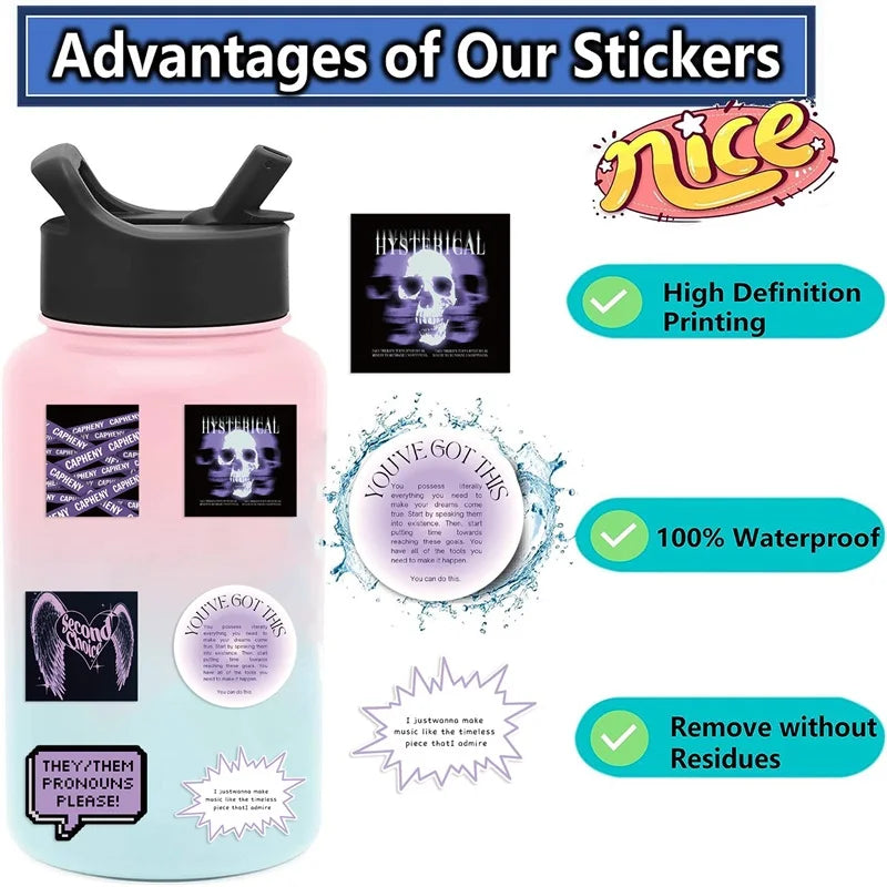 10/30/60PCS INS Purple Black PVC Sticker Aesthetic DIY Decoration Scrapbooking Stationery Hand Accounting Supplies for Kids (ONLINE ORDER ONLY)