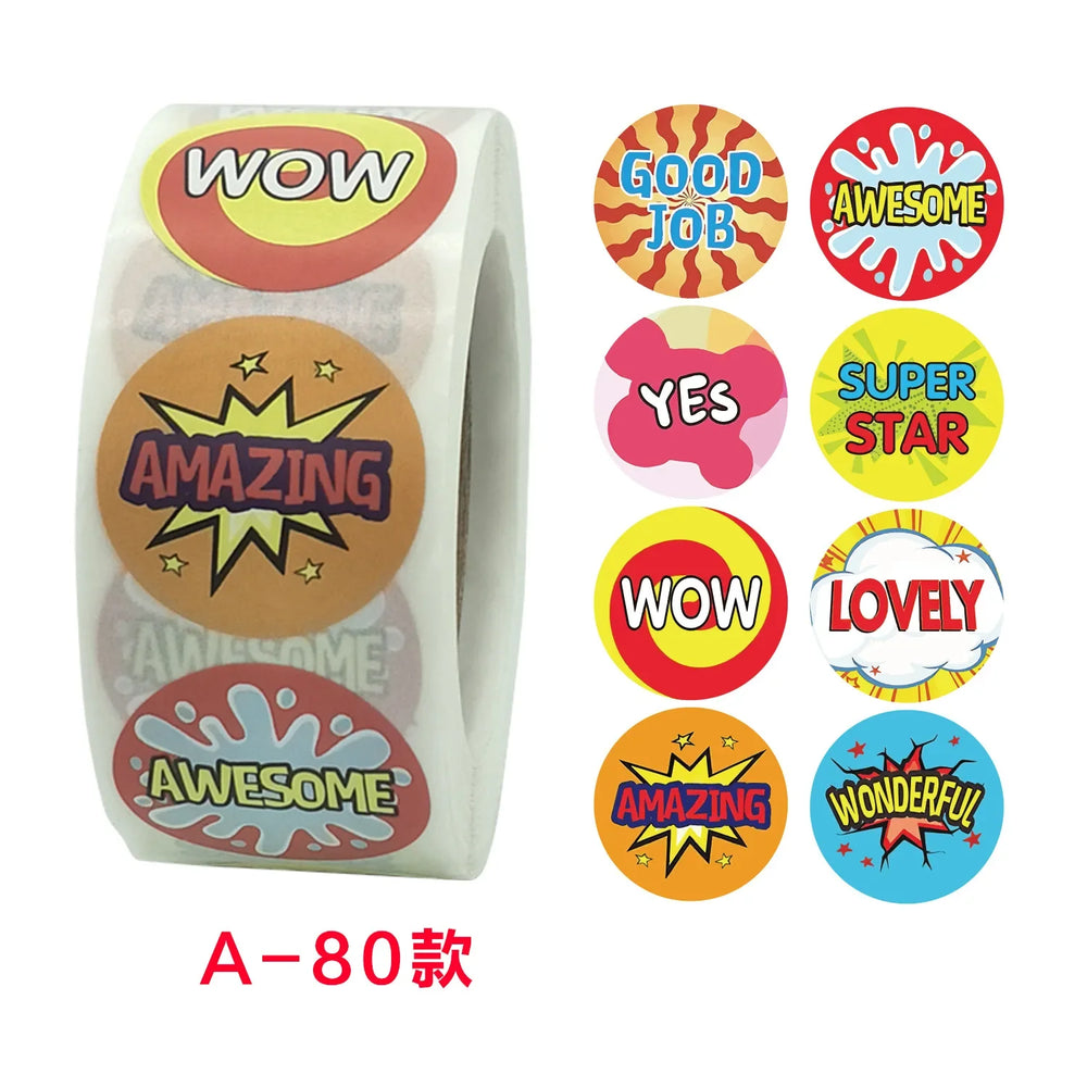 500 Pcs/Roll English Cartoon Animal Stickers Teacher Reward Students Stickers Self-adhesive Stationery Stickers (Online Order Only)