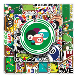 50Pcs Billiards Cartoon Waterproof Vinyl Stickers for Skateboard Snowboard (Online Order Only)