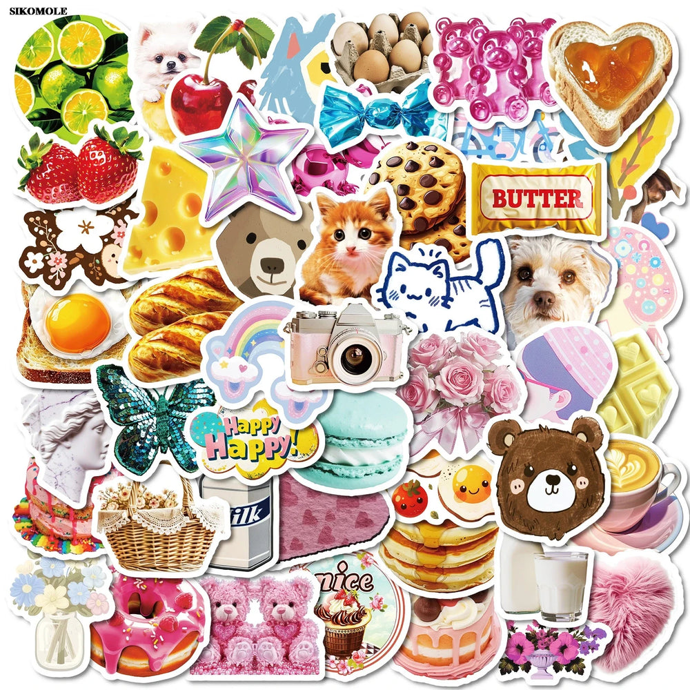 Cartoon Girl Graffiti Stickers - Cute Cat Dessert Doll DIY Kids Decoration (Online Order Only)