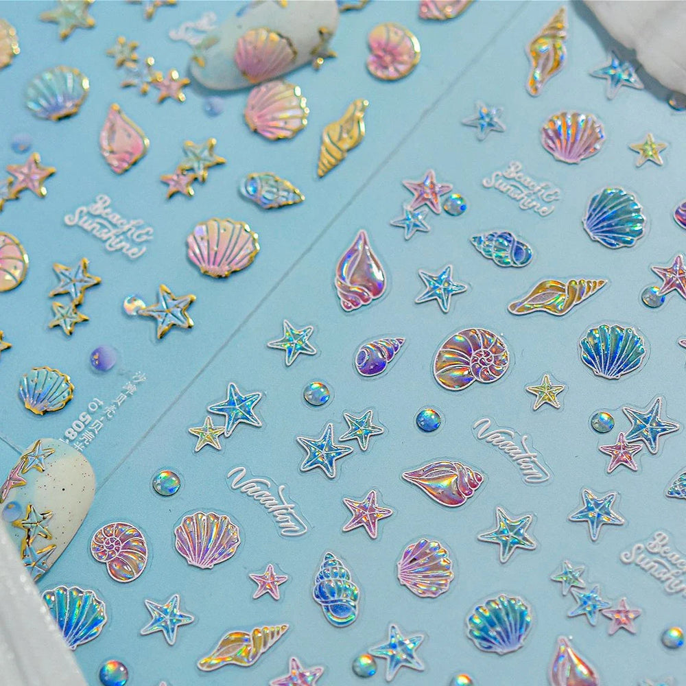 Beach Colourful Conch Dolphin Shell Starfish Jellyfish Star Summer Sea Wave Vacation Mode Water Bubble Nail Art Stickers Decals (Online Order Only)