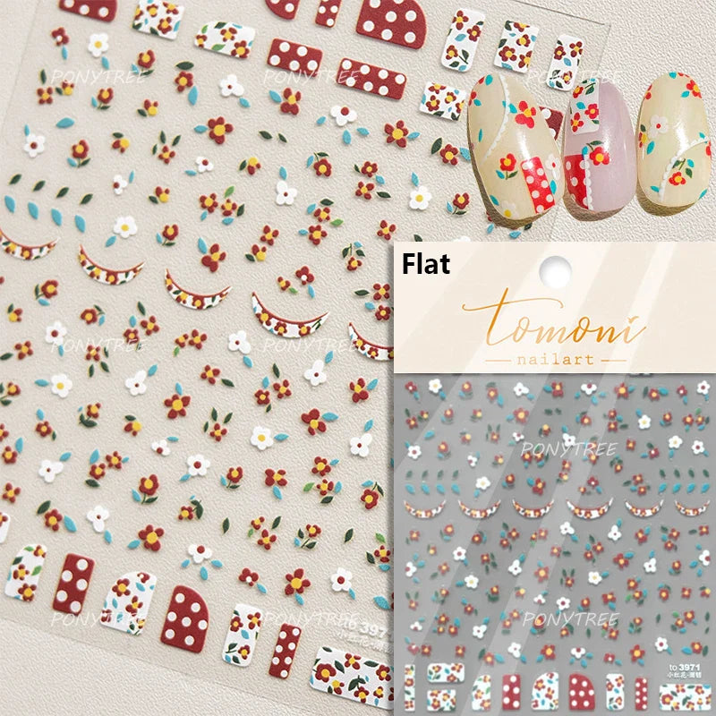 Delicate Chic White Flower Jelly Green Leaves Red Fruits Lily Gardenia Self Adhesive Nail Art Stickers Rhinestone Manicure Decal (Online Order Only)