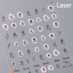 Charming Dreamy Shiny Jelly Blue Gradient Lily Flowers Rose Petal White Dot Chinese Colorful Nail Art Stickers Manicure Decals (ONLINE ORDER ONLY)