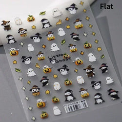 Cat Eye Halloween Terror Spider Cross Rose Love Heart Flower Snake Web Candy Bunny Thrilling Nail Art Stickers Manicure Decals (Online Order Only)