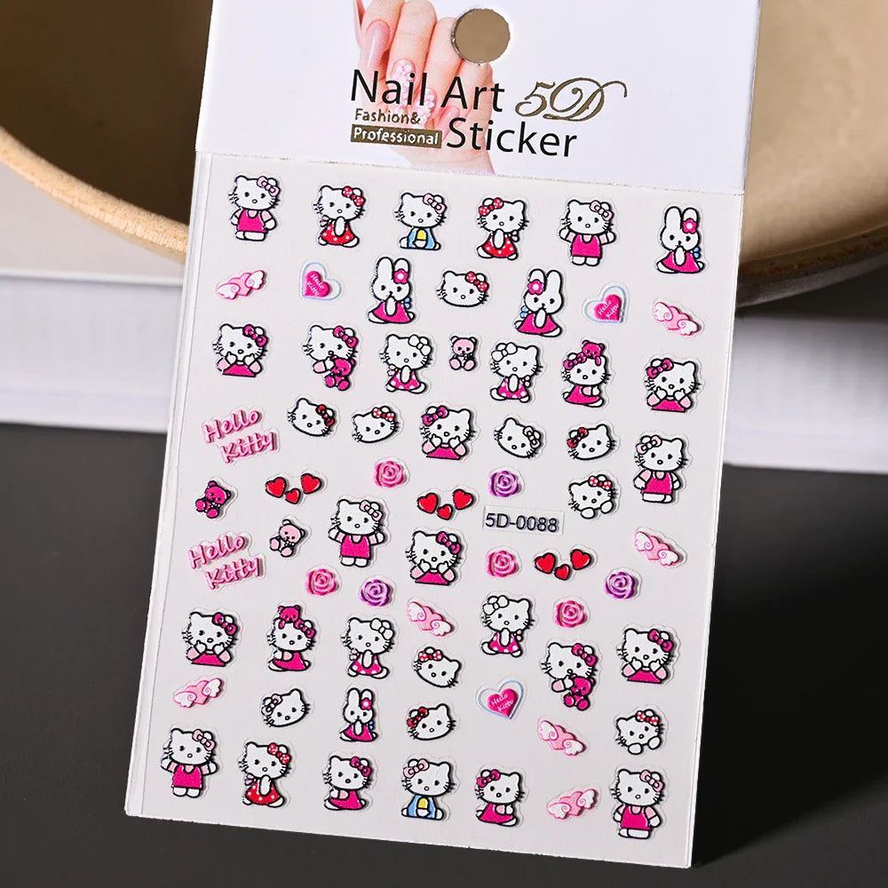 1pc 5D Cartoon Nail Art Stickers Waterproof Matte Finish with Kuromi, Cinnamoroll & Hello Kitty Designs Perfect for DIY Manicure (Online Order Only)
