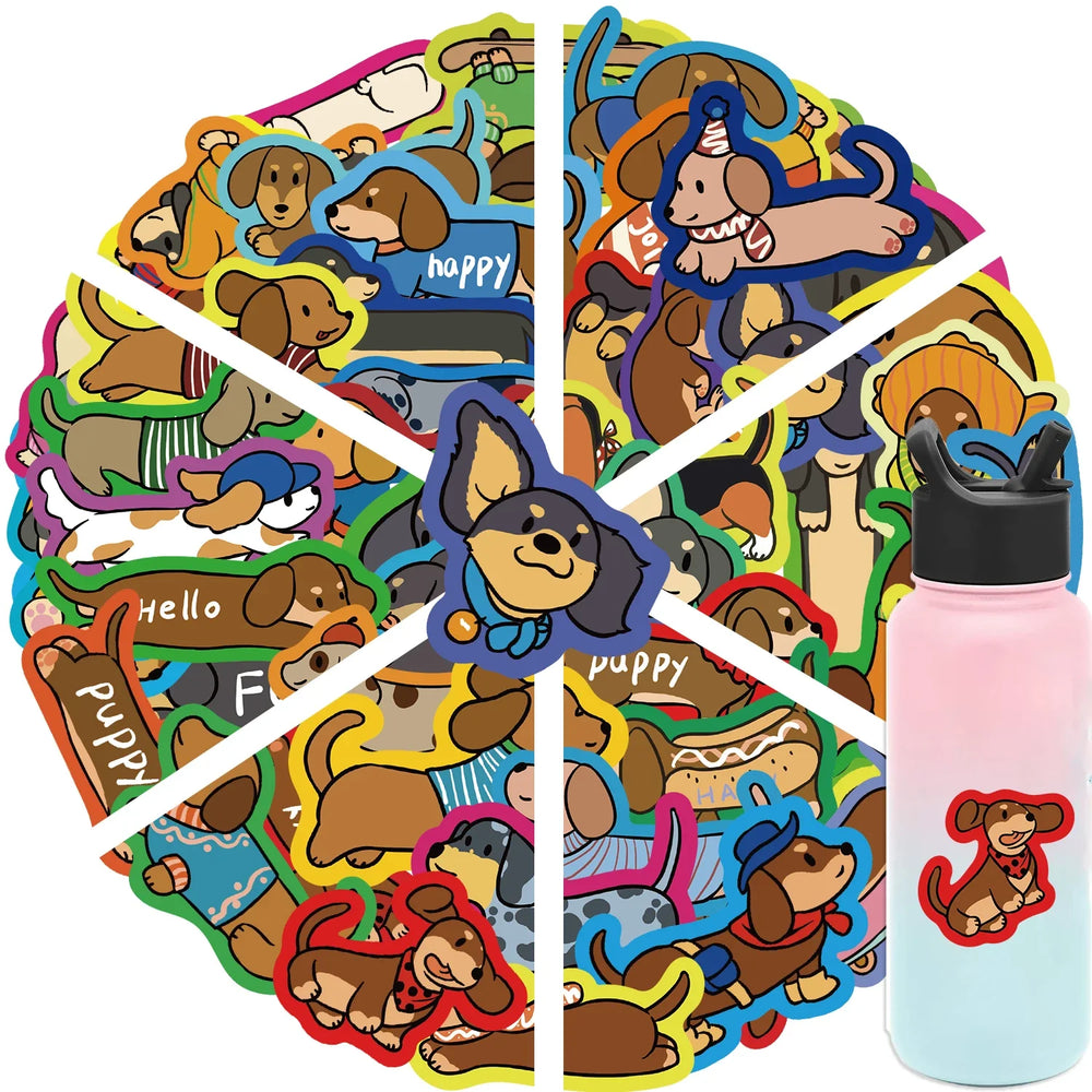 50Pcs Cartoon Dachshund Graffiti Stickers for DIY Desk Guitar Computer Refrigerator Creative Sausage Dog Waterproof Sticker﻿ (ONLINE ORDER ONLY)