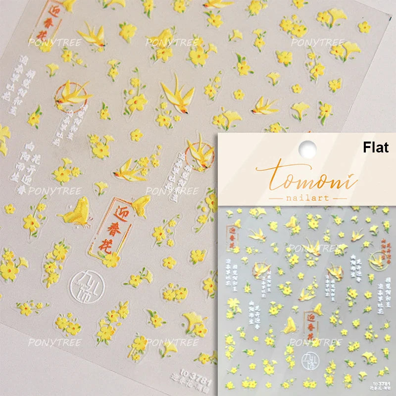Painting Sketch Tulip Daisy Willows Scenery Daisy Colorful Flowers Sun Star Butterfly Wicker 3D Nail Art Stickers Manicure Decal (ONLINE ORDER ONLY)