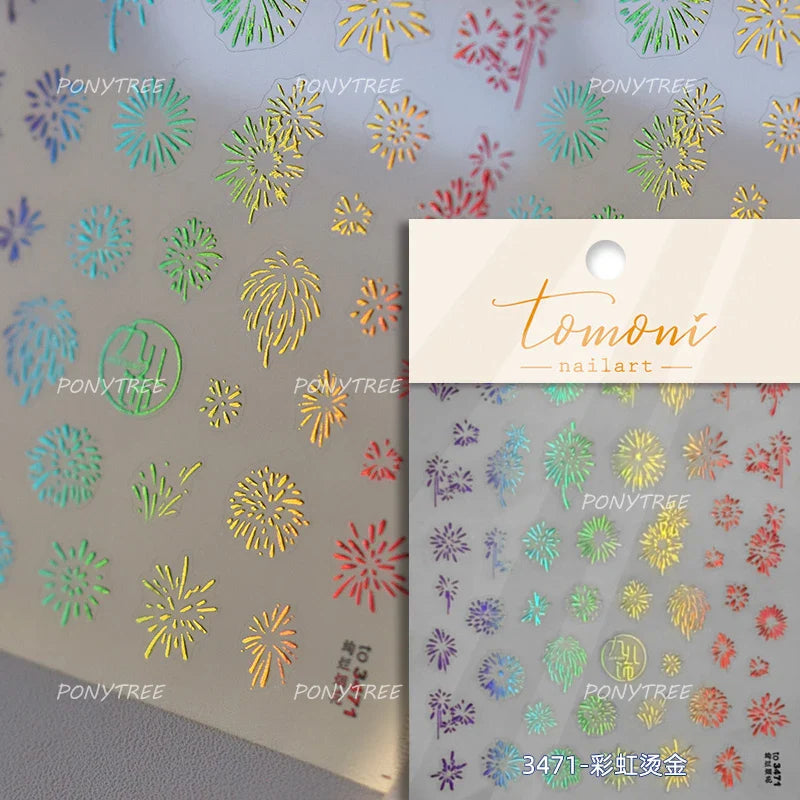Colorful Fireworks Blooming Castle Romantic Brilliant Sky Self Adhesive Nail Art Stickers Star Shiny Rhinestone Manicure Decals (Online Order Only)