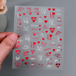 1PC Holographic Laser Heart Nail Stickers-3D Self-Adhesive Golden White Valentines Day Nail Decals For Women Nail Art Decoration (ONLINE ORDER ONLY)