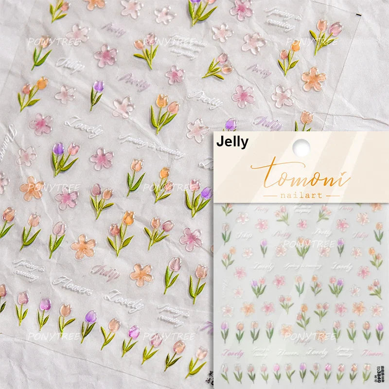 Golden Border Tulip Bloom Flower Bowknot Geometric Frame Metal Workmanship Charming Adhesive Nail Art Sticker Manicure Decals (ONLINE ORDER ONLY)