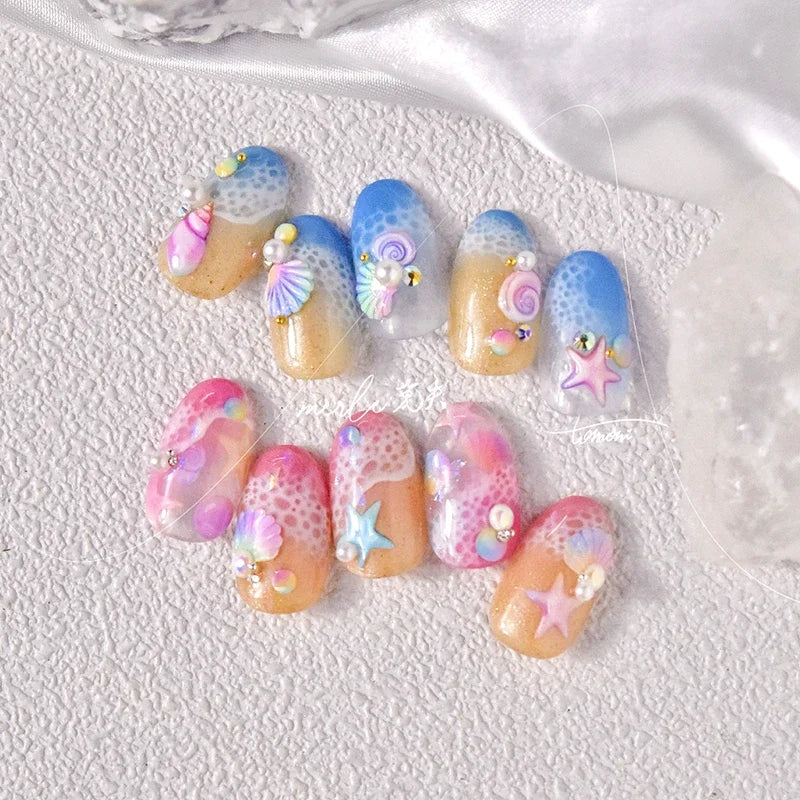 Fantasy Beach Summer Dreamy Colorful Seasnail Shell Pearl Conch Jelly Star 5D Decals Soft Relief 3D Decoration Nail Art Stickers (Online Order Only)