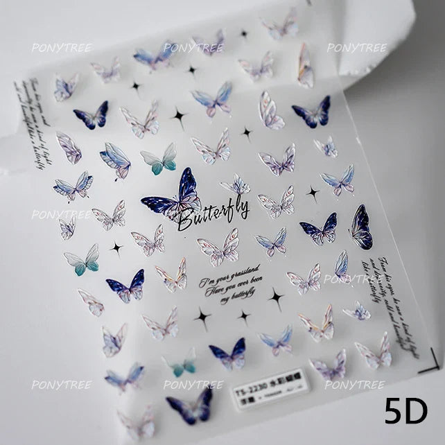 Colourful Butterfly Insect Animals Charming Jelly Special Workmanship 5D Soft Relief Adhesive Nail Art Stickers Manicure Decals (Online Order Only)