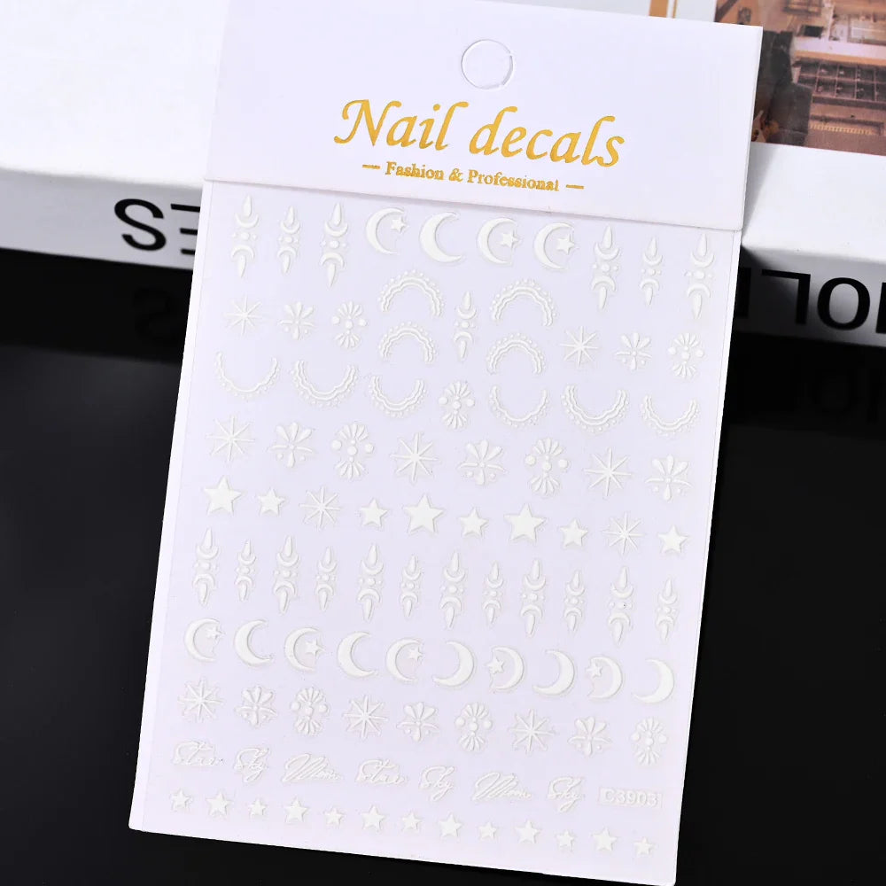 1 Sheet Star Nail Art Stickers 3d Self Adhesive Nail Decals Black White Golden Silver Color Star Design Nail Supplies Accessory (ONLINE ORDER ONLY)