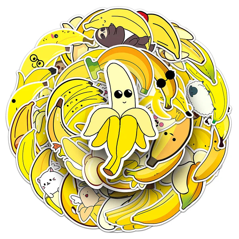 50Pcs Banana Cartoon Waterproof Vinyl Stickers for Skateboard Snowboard (ONLINE ORDER ONLY)