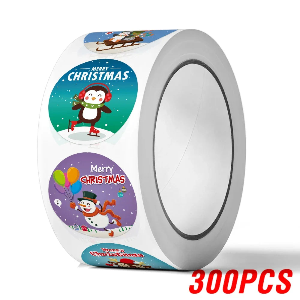 100-500pcs Merry Christmas Sticker Party Stickers Christmas Party Decoration Sticker New Year Gift Box Seal Baking Cake Sticker (Online Order Only)