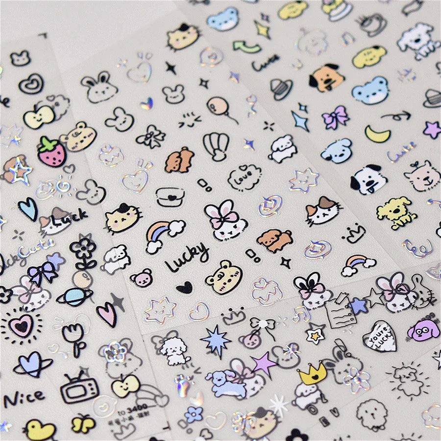Line Cat Dog Bear Rabbit Chicken Animals Apple Cherry Cake Bowknot Butterfly Balloon Rainbow Nail Art Stickers Manicure Decals (ONLINE ORDER ONLY)
