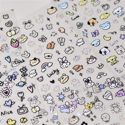 Line Cat Dog Bear Rabbit Chicken Animals Apple Cherry Cake Bowknot Butterfly Balloon Rainbow Nail Art Stickers Manicure Decals (ONLINE ORDER ONLY)