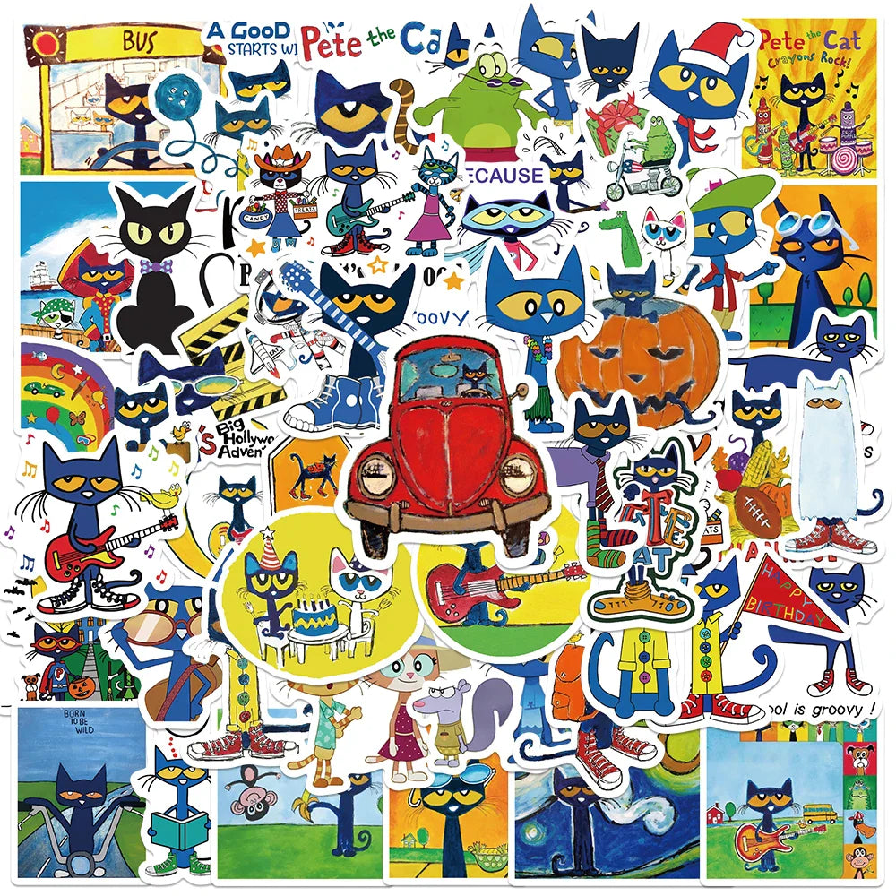 50pcs Cute Cat Stickers for Laptop, Cup, Suitcase, Guitar, DIY Decoration (Online Order Only)