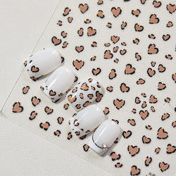 Flat Small Pink Brown Halo Dyeing Love Heart Geometric Leopard Shiny Jelly Chic Embossed Relief Nail Art Stickers Manicure Decal (Online Order Only)