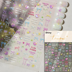 Doodle Pink Blue Ribbon Bowknot Flower Cherry Strawberry Graffiti Love Heart Delicate Embossed Nail Art Sticker Manicure Decals (ONLINE ORDER ONLY)