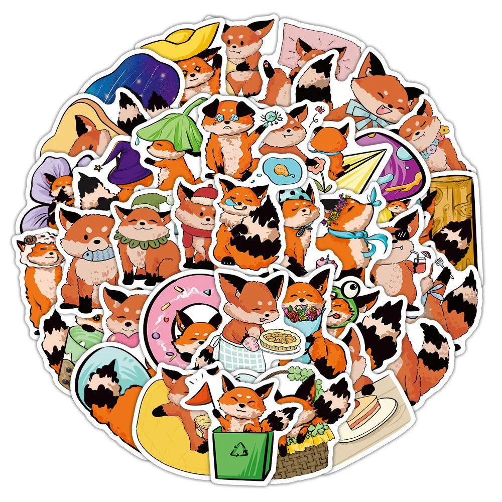 Cute Fox Animal Stickers for Laptop, Suitcase, Water Bottle, Car, Kids Toys - 10/30/60PCS (Online Order Only)
