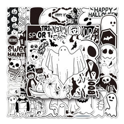 50Pcs Halloween Black White Cartoon Waterproof Vinyl Stickers for Skateboard Snowboard (Online Order Only)