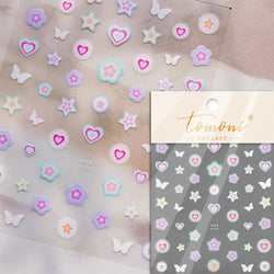 Colored Crystal Star Love Heart Shiny Silver Hollowed Smudging Rainbow Flower Jelly Embossed Nail Art Stickers Manicure Decals (ONLINE ORDER ONLY)