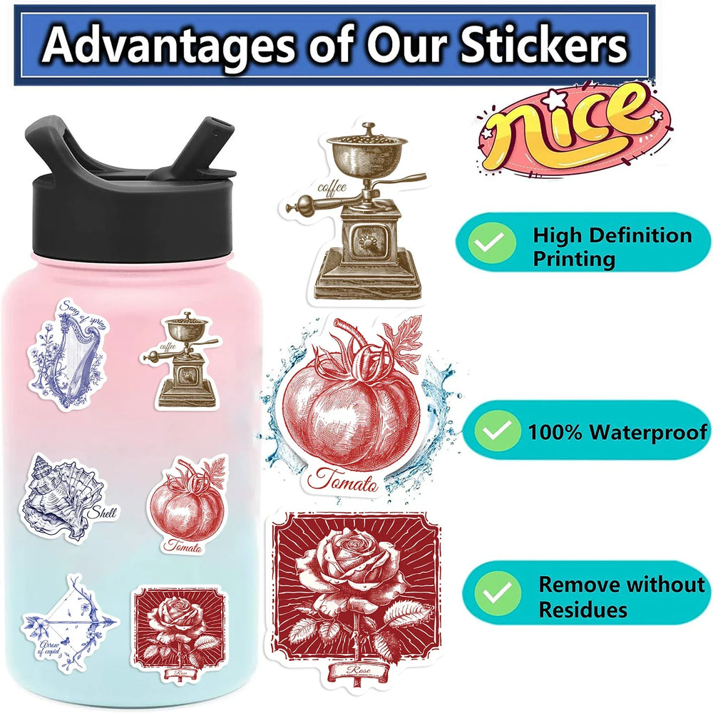 50PCS Cartoon Retro Logo Stickers Creative Helmet Sticker Toy Skateboard Guitar Mobile Phone Refrigerator Decoration Decals (ONLINE ORDER ONLY)