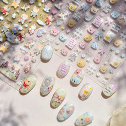 Cute Little Cat Colourful Flower Bowknot Umbrella Rain Boot Paintings Paper Boat Daisy Duckling Nail Art Sticker Manicure Decals (ONLINE ORDER ONLY)