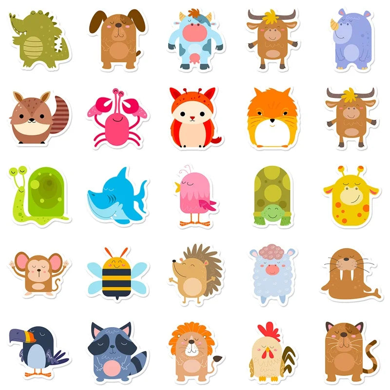 10/30/50PCS Kawaii Round Animal PVC Decoration Scrapbooking Sticker Aesthetic Child Korean Stationery School Supplies for Kids (Online Order Only)