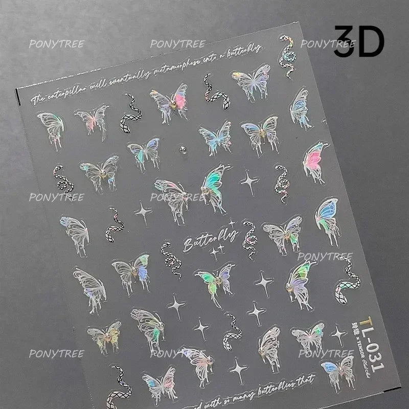 Steam Punk Butterfly Gear Green Star Gold Stamping Self Adhesive Nail Art Decoration Stickers Illusion Polarized Manicure Decals (ONLINE ORDER ONLY)