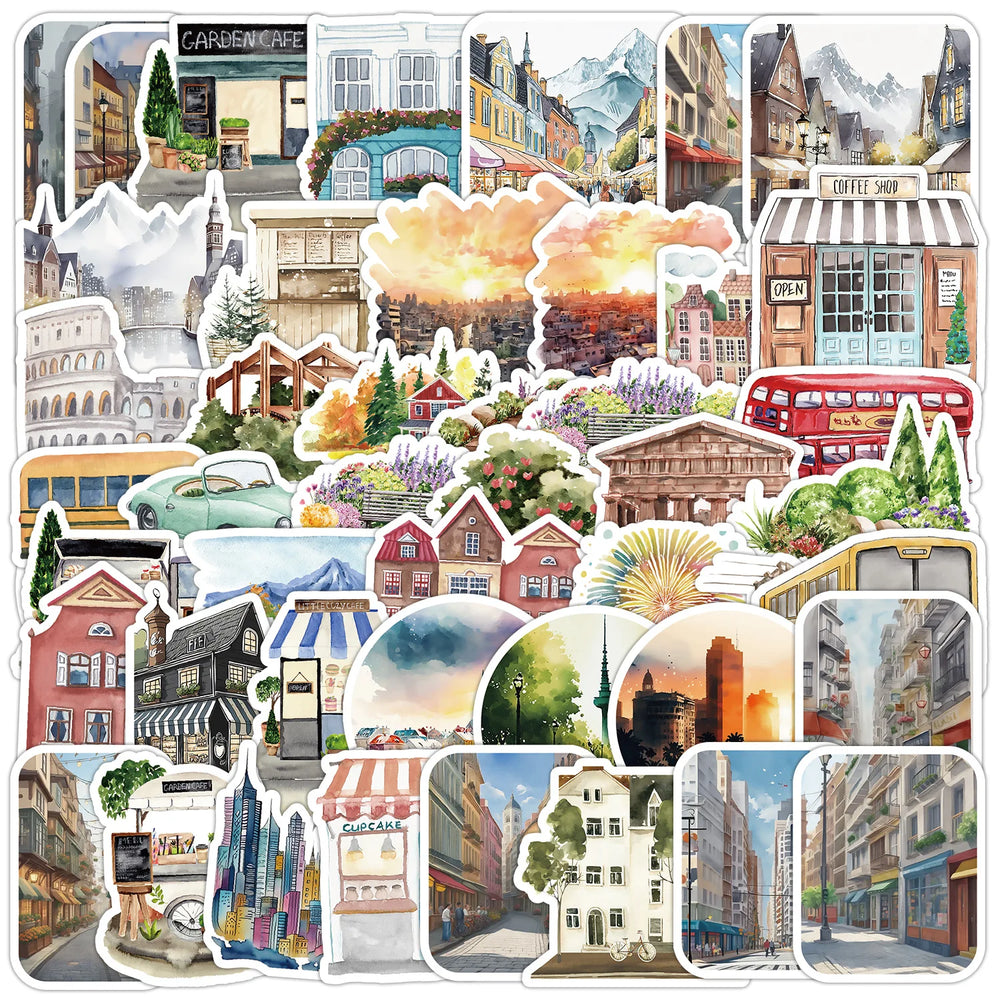 50Pcs Cartoon Minimalist City Graffiti Stickers for Helmet, Desktop, Wall Decoration, DIY (Online Order Only)