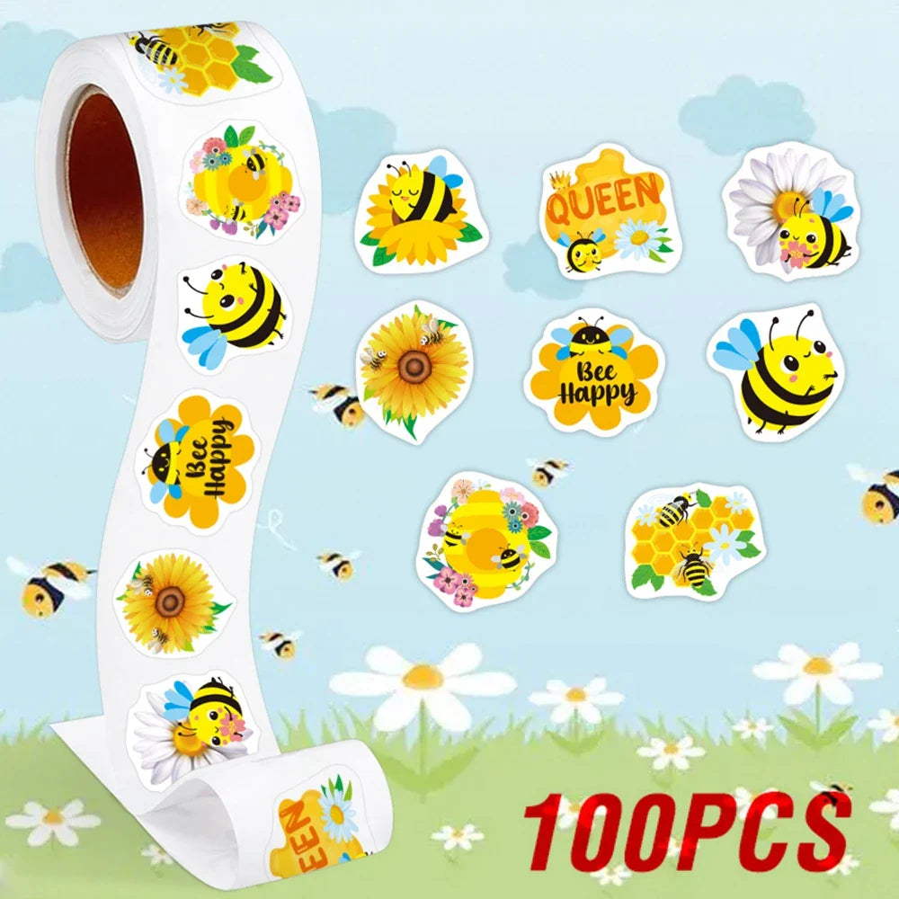 100-500pcs Little Bee Sticker Teacher Reward Stickers Cute Animal Stickers School Supplies Incentives Stationery Sticker (Online Order Only)