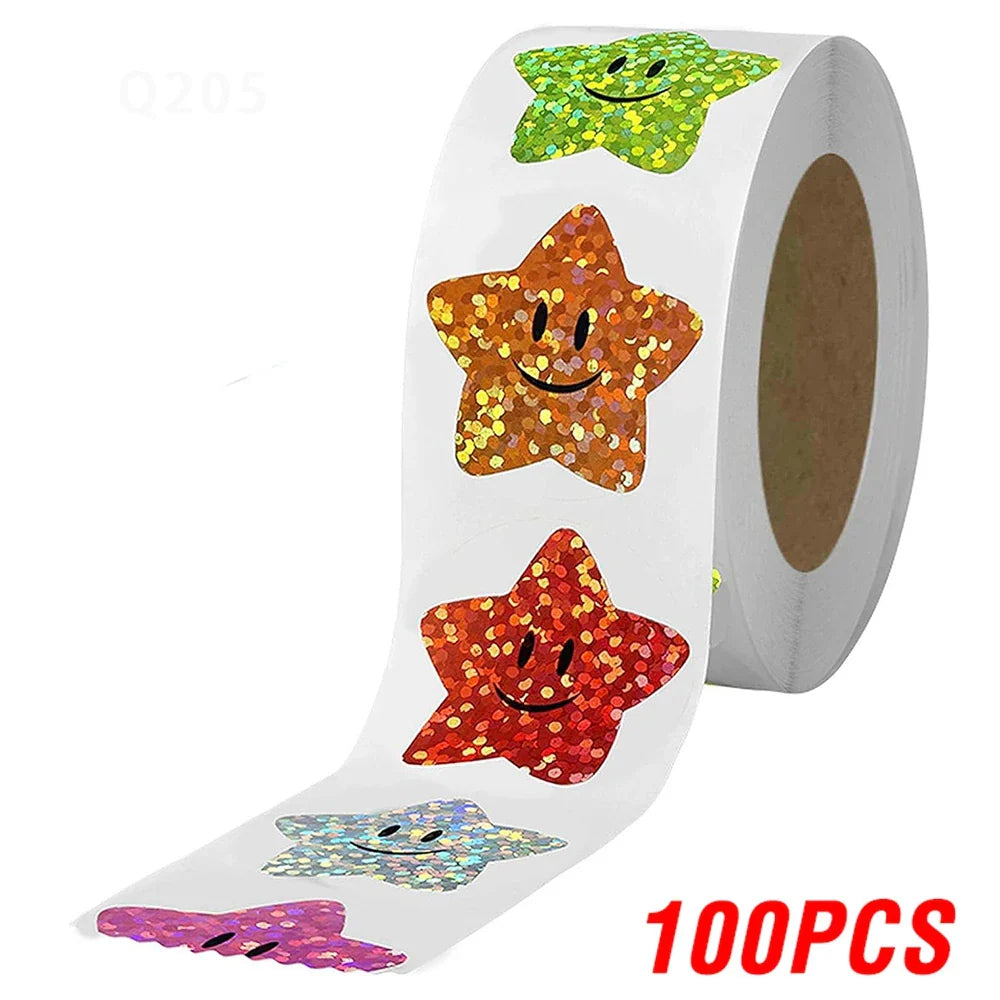100-500pcs Glitter Star Stickers for Kids School Teacher Reward Sticker Party Decor Small Business Label Scrapbooking Stickers (Online Order Only)