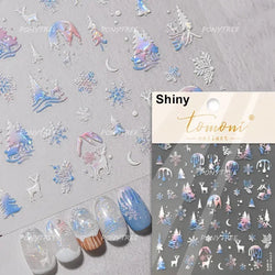 Crystal Ball Santa Claus Snowman Bowknot Red Christmas Tree Bell Socks Self Adhesive Nail Art Stickers Snowflake Manicure Decals (ONLINE ORDER ONLY)
