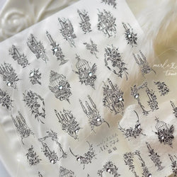 Retro Candlestick Holder Rose Rambler Birdcage Photo Frame Lace Self Adhesive Nail Art Sticker Charm Rhinestone Manicure Decal (Online Order Only)