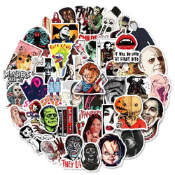 10/25/50pcs Mixed Horror Movie Sticker Packs, Chucky from Child’s Play, Jason, Killer Klowns, They Live, and more (ONLINE ORDER ONLY)