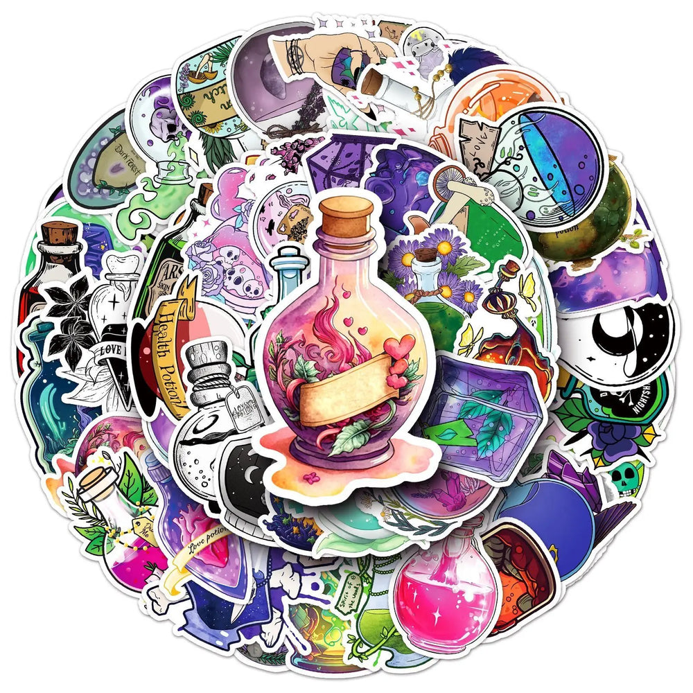 10/50pcs Cute Magic Potion Bottle Stickers Decoration Aesthetic DIY Laptop Phone Notebook Fridge Graffiti Sticker Decals Toy (ONLINE ORDER ONLY)