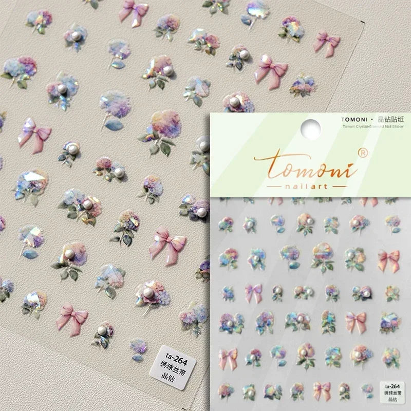 Retro Rose Gold Photo Frame Dried Flower Delicate Totem 3D Self Adhesive Nail Art Stickers 5D Shiny Rhinestone Manicure Decals (ONLINE ORDER ONLY)