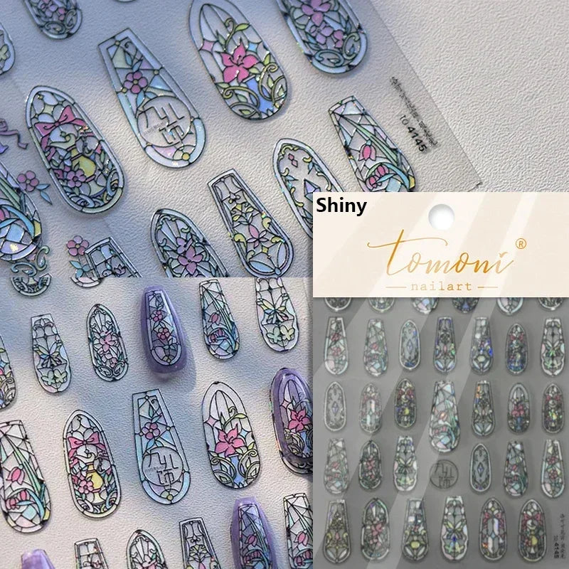 Retro Rose Gold Photo Frame Dried Flower Delicate Totem 3D Self Adhesive Nail Art Stickers 5D Shiny Rhinestone Manicure Decals (ONLINE ORDER ONLY)