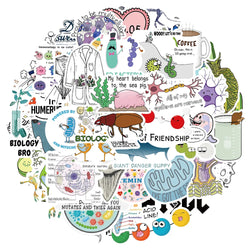 Cartoon Biology Waterproof Stickers for Laptop, Motorcycle, Luggage, Snowboard, Fridge, Phone, Car (ONLINE ORDER ONLY)