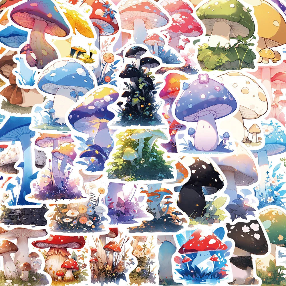 Cute Cartoon Mushroom Stickers 10/30/50pcs for Laptop, Notebook, Phone, Suitcase, Kids Toy (Online Order Only)