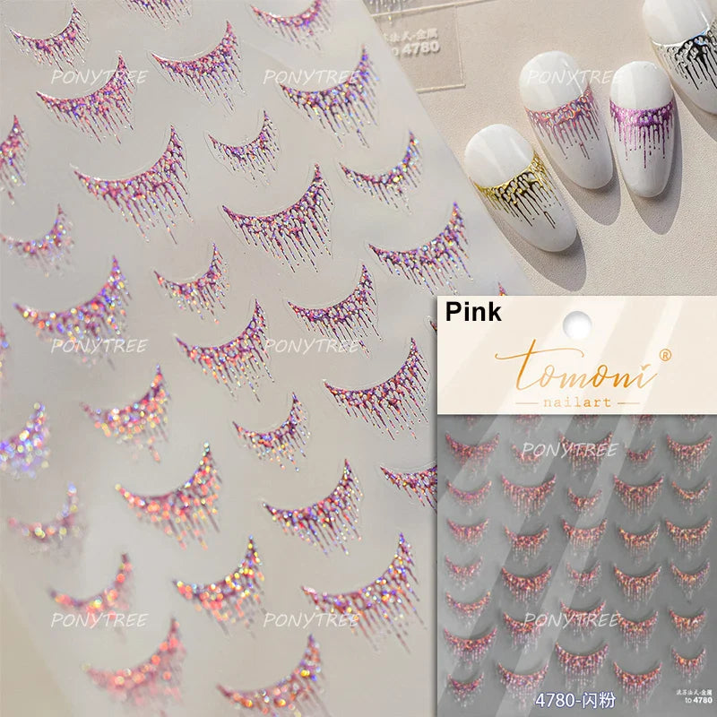 French Skirt Hem Halo Dyeing Purple Pink White Hemline Bowknot Wedding Veil Dreamy Star Adhesive Nail Art Sticker Manicure Decal (ONLINE ORDER ONLY)