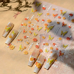 Gradual Asymmetric Butterfly Rose Flower Moon Ancient Poem 5D Reliefs Self Adhesive Nail Stickers JellyManicure Decals Wholesale (Online Order Only)
