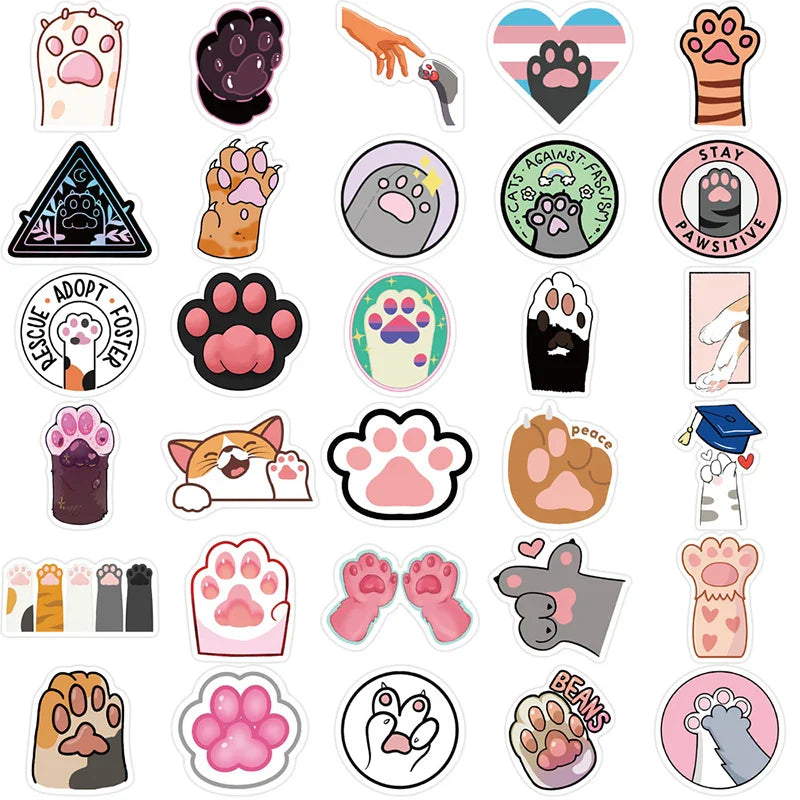 10/30/61PCS Cute Cat Paw PVC Sticker Aesthetic Children's Decoration Scrapbooking Korean Stationery School Supplies for Kids (Online Order Only)